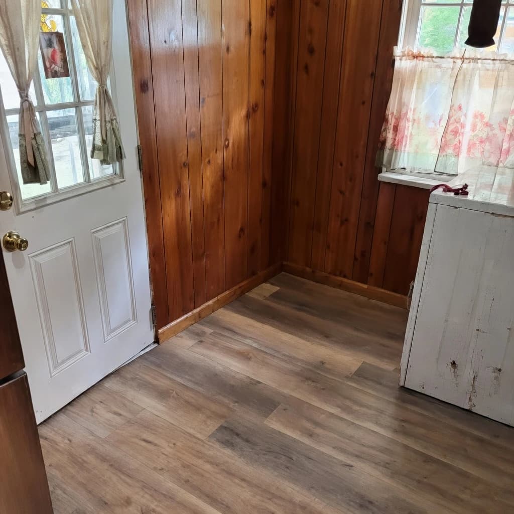 Luxury vinyl plank flooring newly installed in a South Jersey entryway
