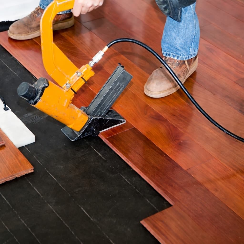 Subfloor being prepared before new flooring installation in a South Jersey home